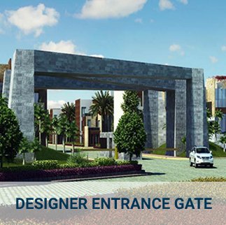 A grand entrace gate of a development